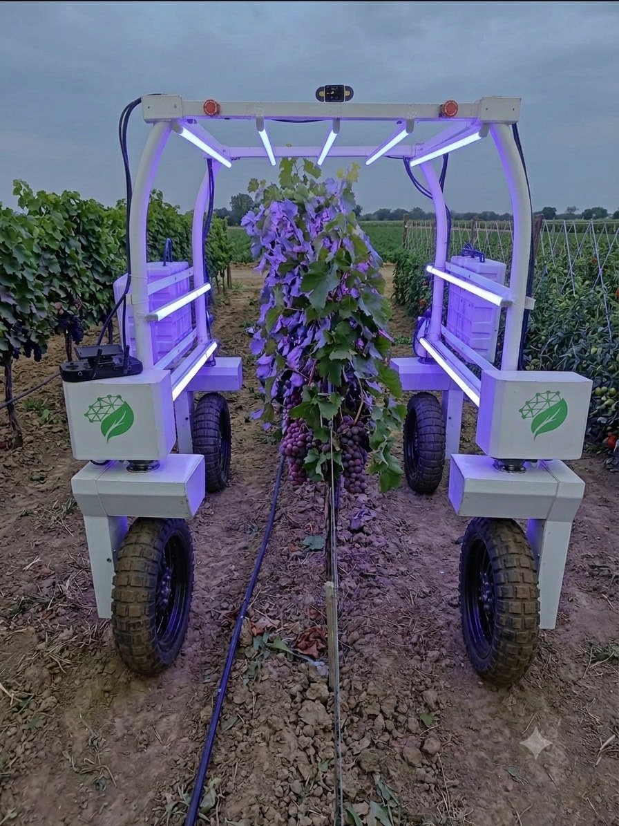 AI-guided precision treatment system operating in a vineyard row